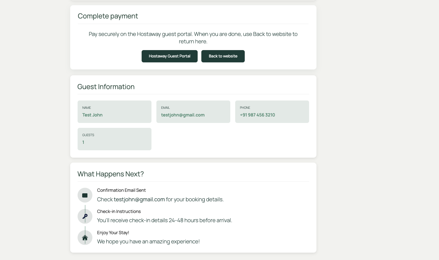 Complete payment block on the thank you page