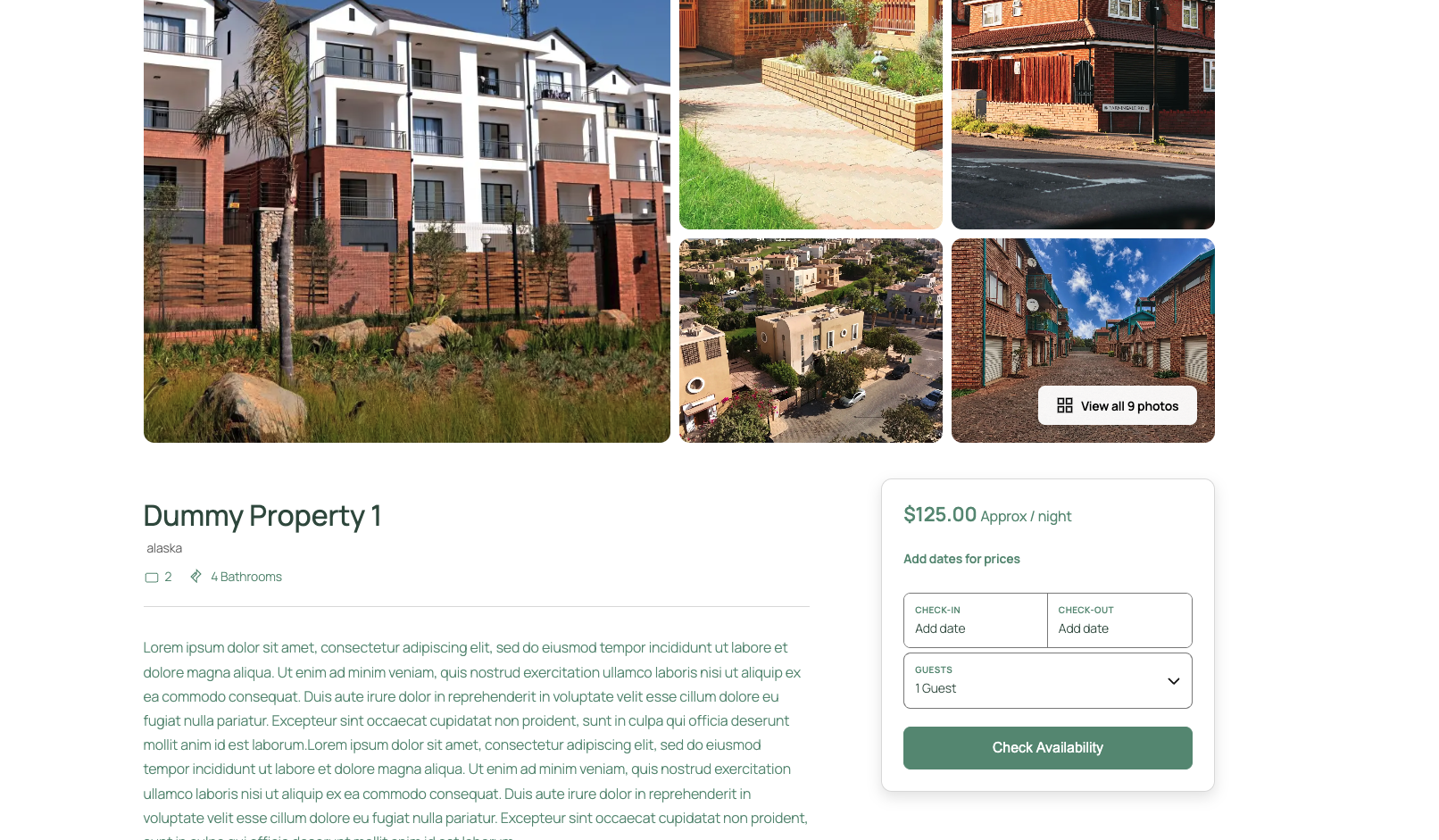 Public property page on the WordPress site